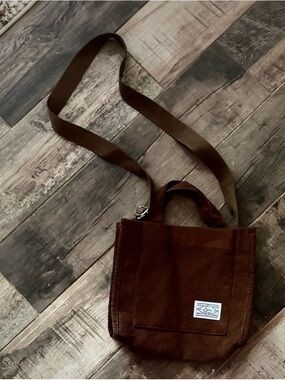 Brown Canvas Crossbody Tote Bag - Compact Everyday Bag